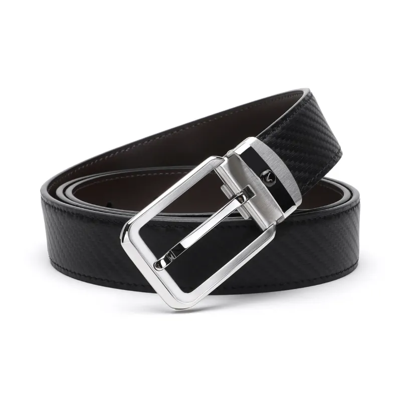 Satchi Sandu Belt Pin Buckle Woven Textured Steel Buckle Cow Split Leather Belt Unisex Black Width 2.9cm-0