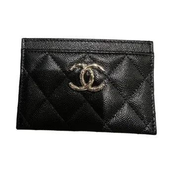CHANEL Caviar Cow Leather Card Holder Women's Black