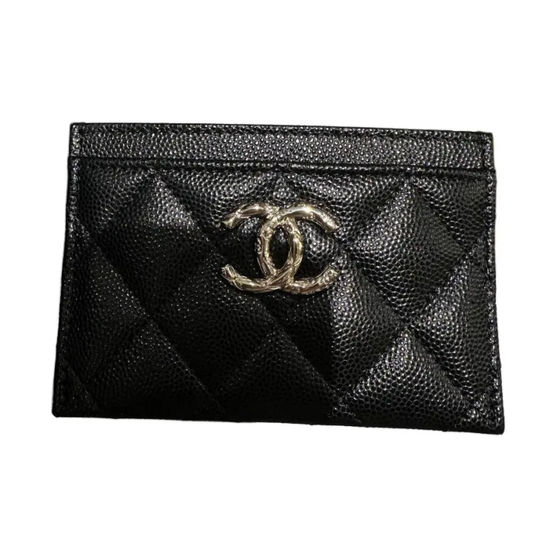 CHANEL Caviar Cow Leather Card Holder Women's Black-0