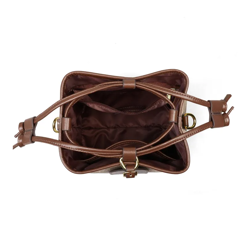 PT'SON Synthetic Leather Bucket Bag, Handbag, Shoulder Bag, Crossbody Bag Regular Women's Khaki-4