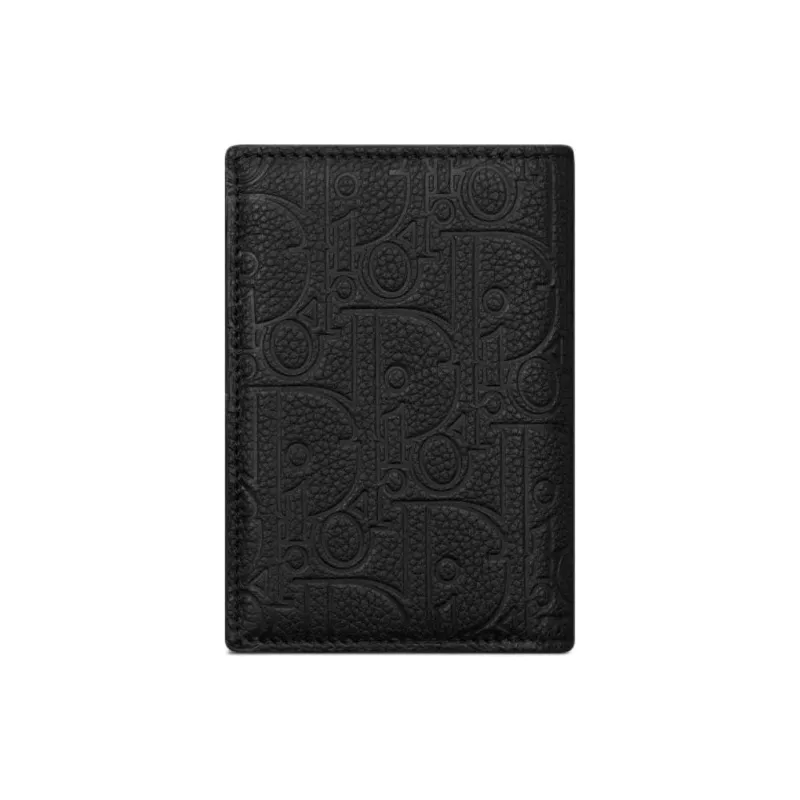 DIOR Gravity Print Smooth Cow Leather Card Holder Men's Black-2