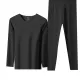 Thermal Underwear Tops+Long Johns Clothing Sets (Night Black) German Fleece Heat/Seamless Cut/3A Antibacterial