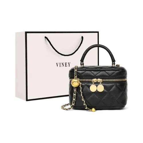VINEY Cow Leather Handbag Shoulder Bag Crossbody Bag Box Bag Small Size Women's Black