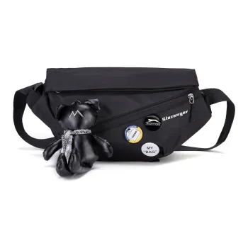 Slazenger Nylon Fabric Detachable Doll Badge Messenger Bag, Shoulder Bag Medium Size Unisex Black White Blue