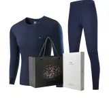 Long-Sleeved Top+Pants Clothing Set (Navy Blue) 100% cotton, Skin-Friendly/3A Antibacterial/Brushed for Heat Retention