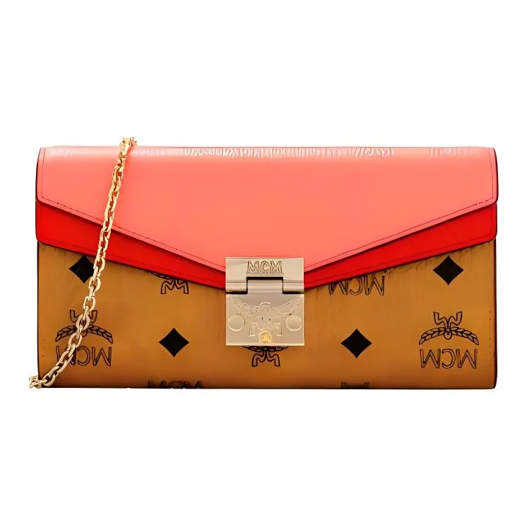 MCM Patricia Visetos PVC With Cow Leather Chain Wallet, Shoulder Bag, Crossbody Bag Tubas Women's Brown Orange-0