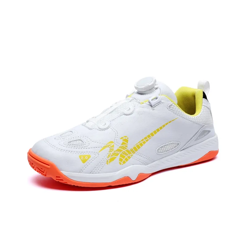 Binary Cushioning Abrasion Resistant Lightweight Slip Resistant Low Top Badminton Shoes Unisex White Yellow-1