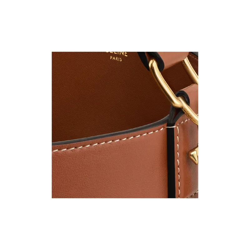CELINE Calfskin Shoulder Bag Crossbody Bag Handbag Medium Size Women's Tan Brown-4