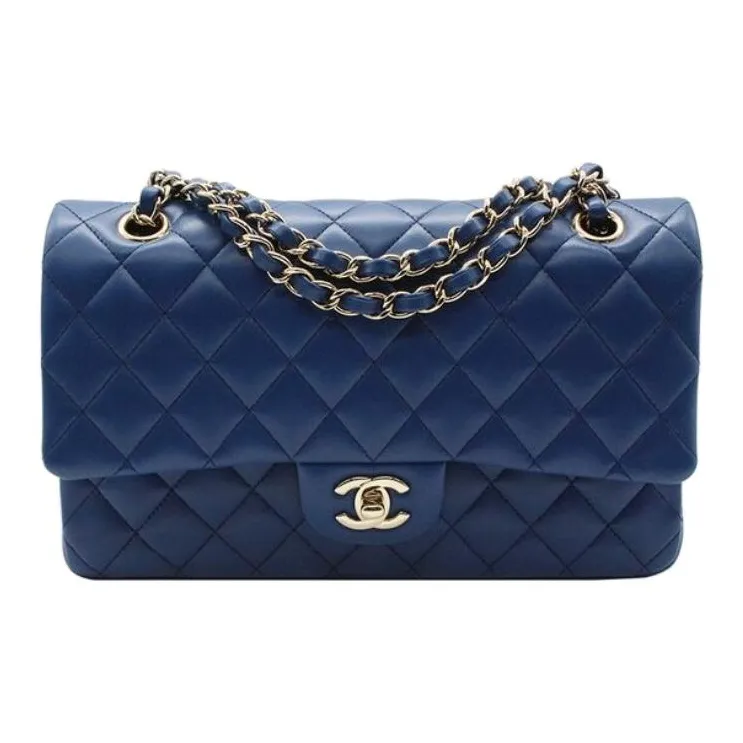 CHANEL Classic Flap CF Lambskin Handbag, Shoulder Bag Medium Size Women's Blue-0