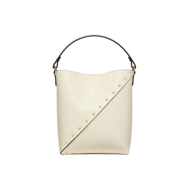Valentino Rockstud Calfskin Bucket Bag Handbag Shoulder Bag Crossbody Bag Women's Ivory White-2