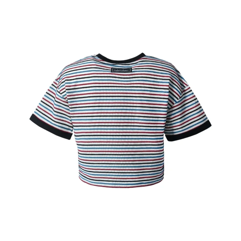 Valeria Obbaco T Shirts Women's Red Blue Stripes-1