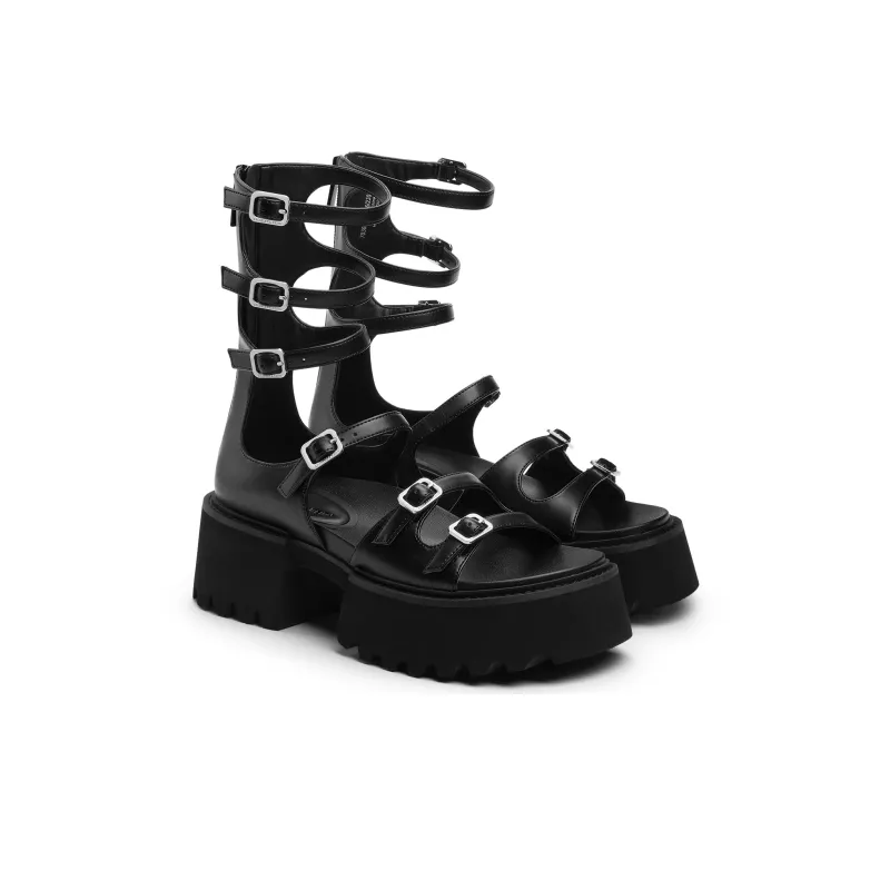 CHARLES&KEITH Small CK Gothic Lolita Style Roman Sandals 5.6cm Women's Black-1