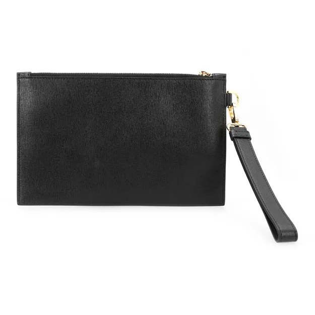 VERSACE Leather Wrist Bag Clutch Trumpets Men's Black-6