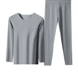 Thermal Underwear Tops+Long Johns Clothing Sets (Lilac Gray) German Fleece Heat/Seamless Cut/3A Antibacterial