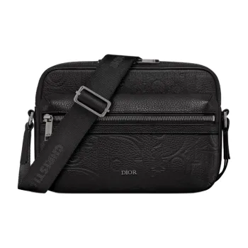 DIOR Leather Patchwork Grained Calfskin Messenger Bag Shoulder Bag Crossbody Bag Men's Black