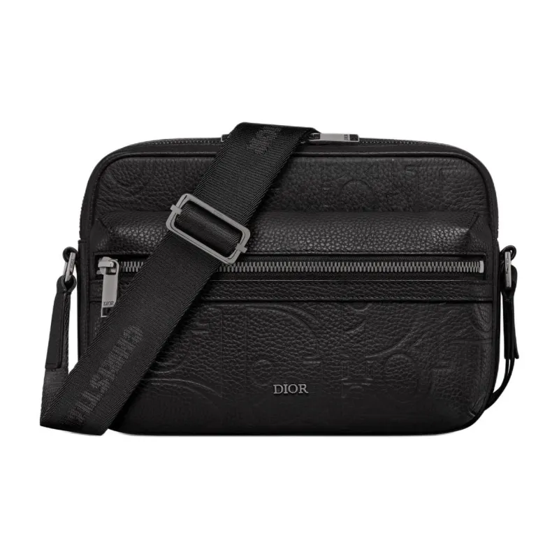 DIOR Leather Patchwork Grained Calfskin Messenger Bag Shoulder Bag Crossbody Bag Men's Black-0