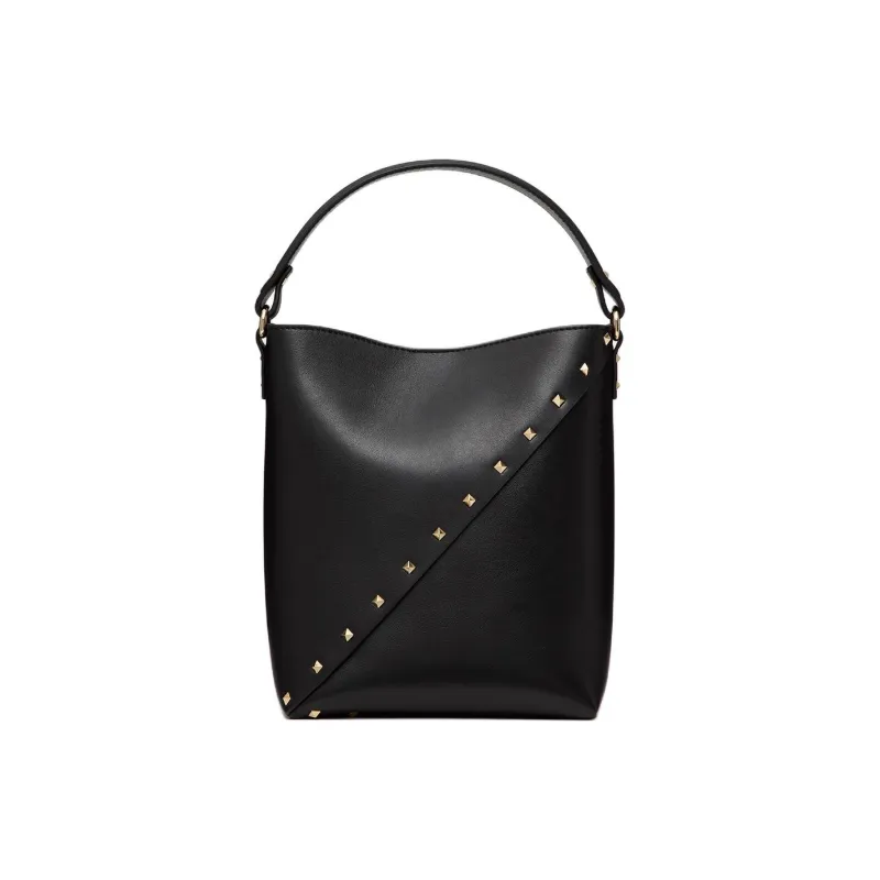 Valentino Cow Leather Bucket Bag Women's Black-2