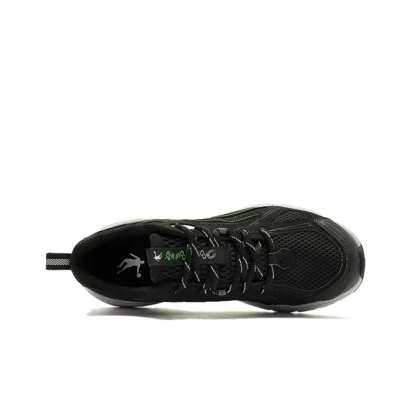 QIAODAN Cushioned Slip Resistant Breathable Lightweight Low Top Casual Running Shoes Men's Black Green-4
