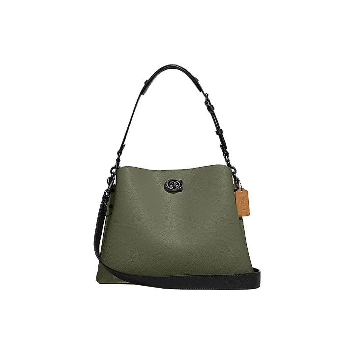 COACH Willow Pebble Texture Cow Leather Bucket Bag, Shoulder Bag Women's Green-0