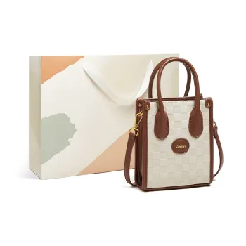 15 MINS Top Grain Cow Leather One Shoulder Crossbody Medium Size Women's Ecru & Brown
