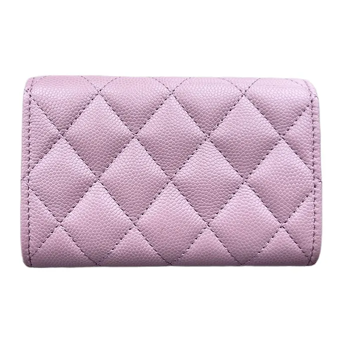 CHANEL Grain Embossed Calfskin Card Holder Women's Pink-1