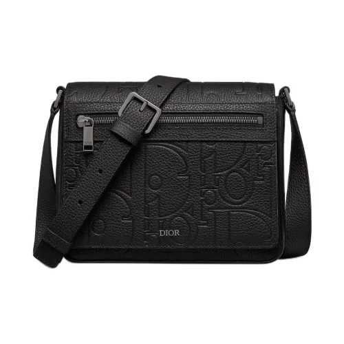 DIOR Grained Calfskin Messenger Bag Shoulder Bag Crossbody Bag Men's Black