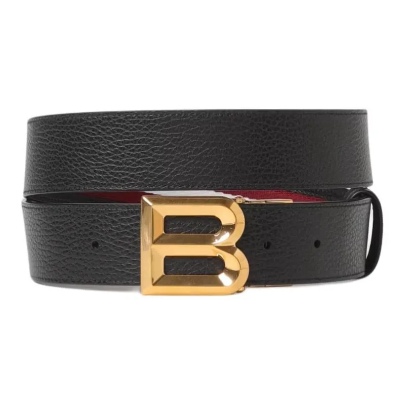 BALLY Stripes Styling Design Leather Belts Men's Brown Width 3.5CM-1