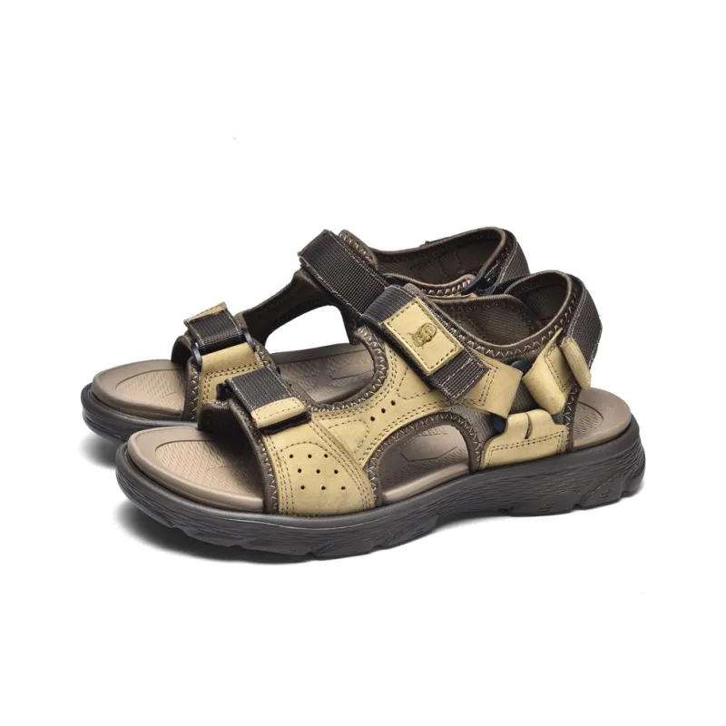 LAORENTOU Beach Sandals Men Khaki/Red Brown/Black-5