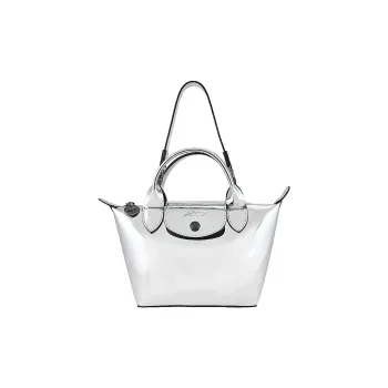 LONGCHAMP Le Pliage Cuir Canvas Handbag Mini Women's Silver