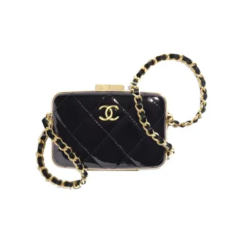 CHANEL Sheepskin Handbag Makeup Box Shoulder Bag Crossbody Bag Small Size Women's Black