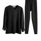Crew Neck Set (Black) Wool Thermal/Silk-Touch/Thickened and Fleece-Lined
