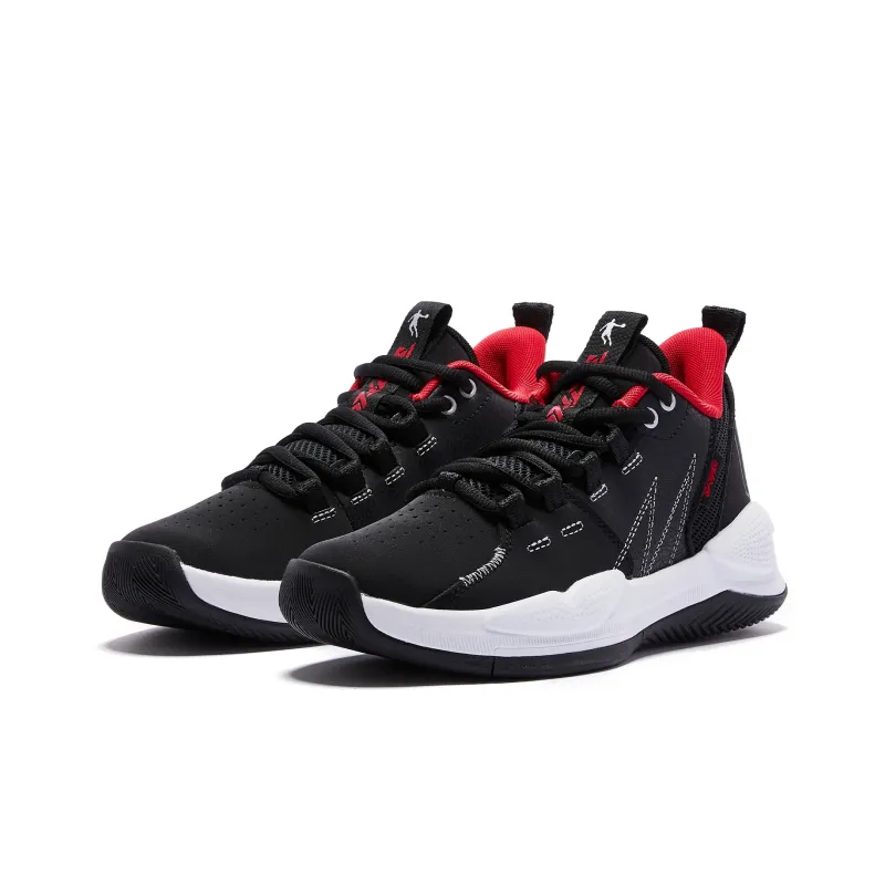 QIAODAN Cushioning, Slip Resistant, And Abrasion Resistant Mid Top Basketball Shoes Women's Black Tomato Red-2