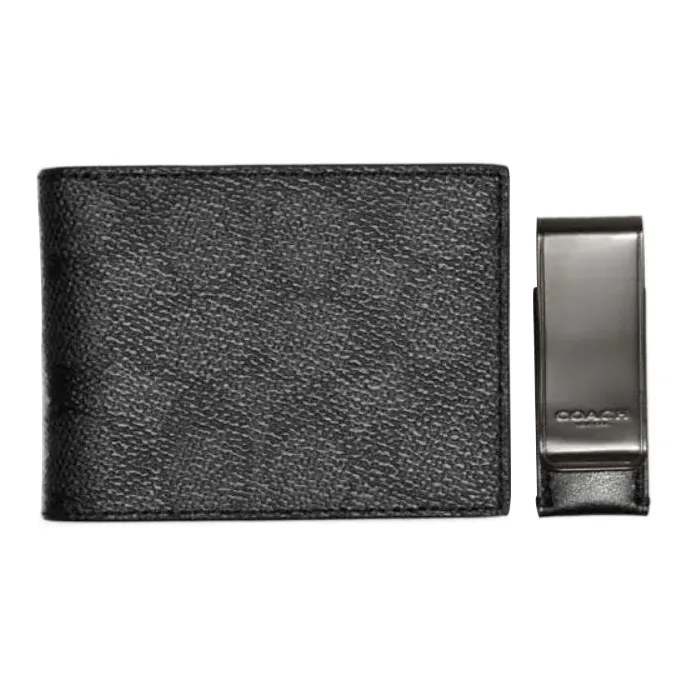 COACH Boxed PVC Money Clip Set With Wallet Mini Men's Black-1