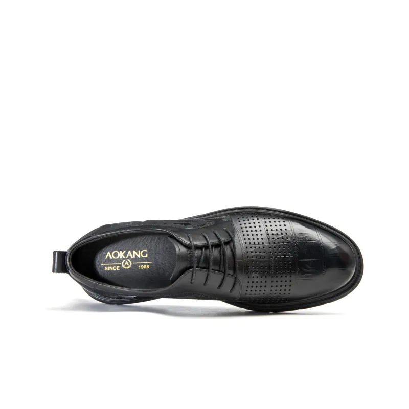AOKANG New Arrival Business Formal, Cut Out Lace Up Shoes Casual Leather Shoes Men's Black-5