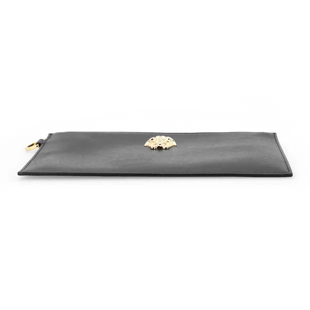 VERSACE Leather Wrist Bag Clutch Trumpets Men's Black-7