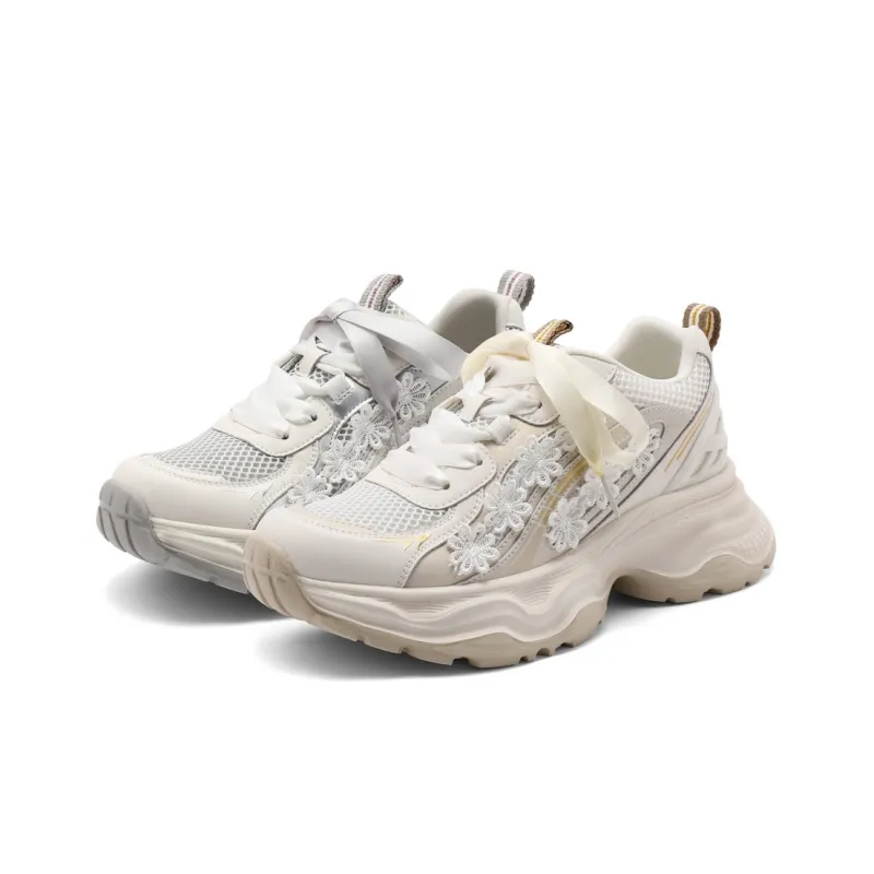 BELLE Cushioning, Slip Resistant, And Abrasion Resistant Low Top Chunky Sneakers Women's Gray, Apricot-4