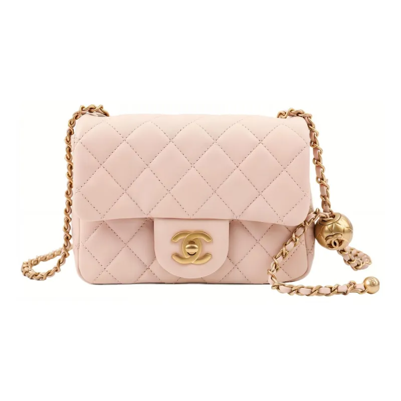 CHANEL Classic Flap CF Sheepskin Shoulder Bag, Crossbody Bag Women's Cherry Blossom Pink-0