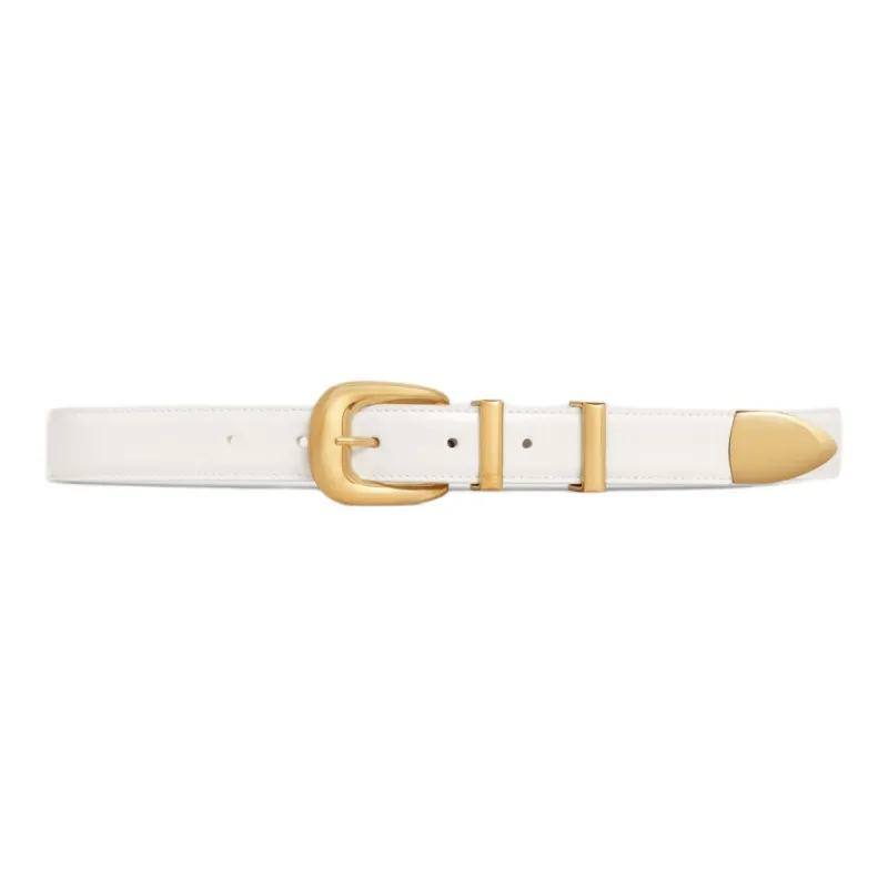 CELINE Badge Detail Pin Buckle Leather Belts Women's White 2.5CM-1