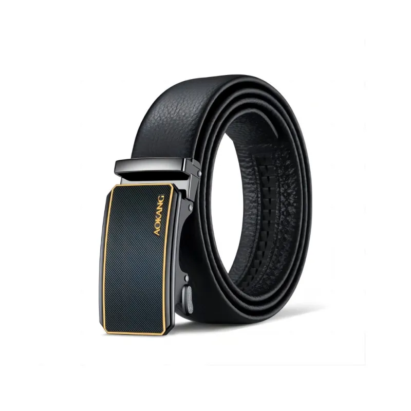 AOKANG Business Commute Matte Fine Texture Pattern Belt Cow Leather Belts Men's 3.5cm Width-2