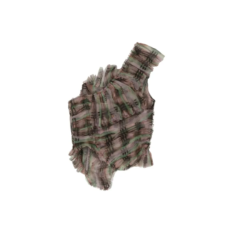 Collina Strade Plaid Ruffle Silk chiffon Top-1