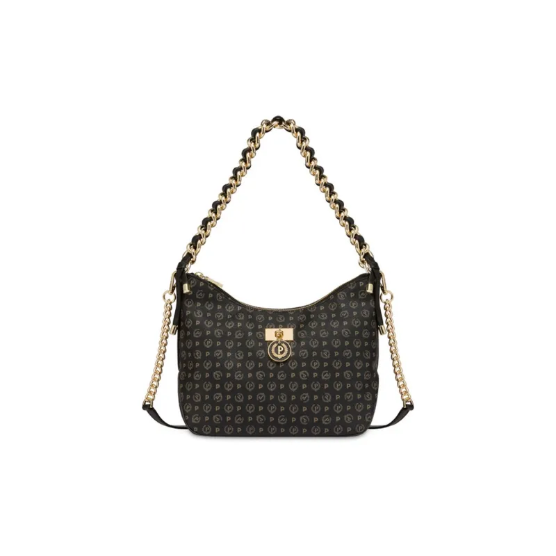 Pollini Calfskin Hobo Bag, Handbag, Shoulder Bag Women's Black-0