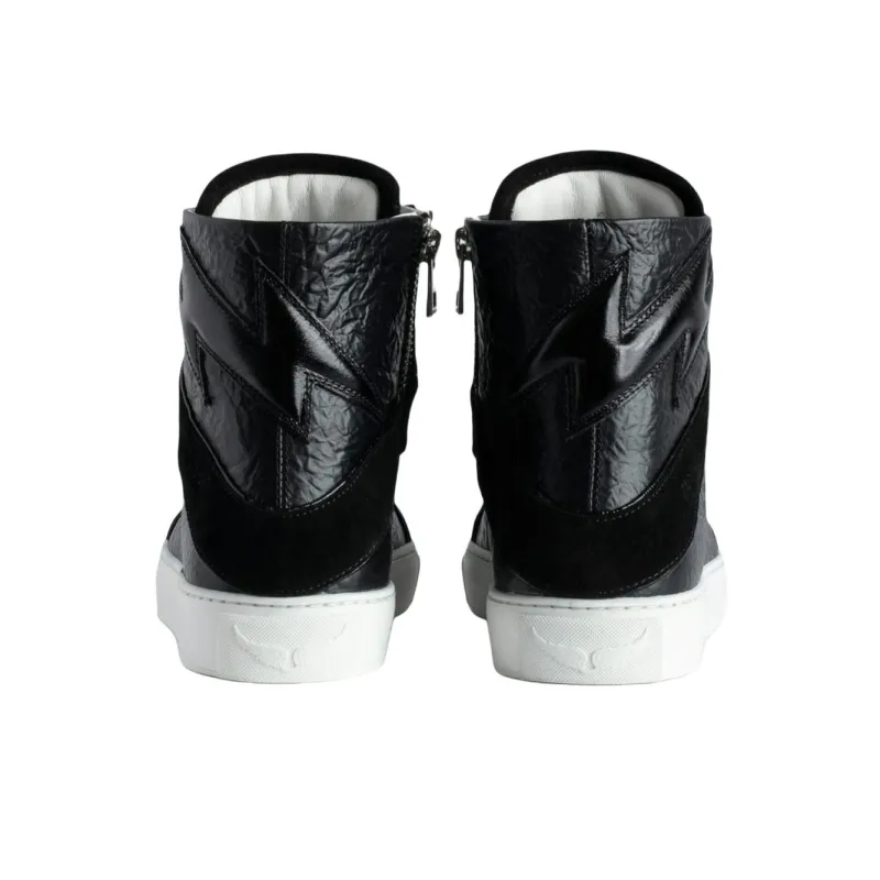Zadig&Voltaire High Lash Crinkled-finish Leather Sneakers-3