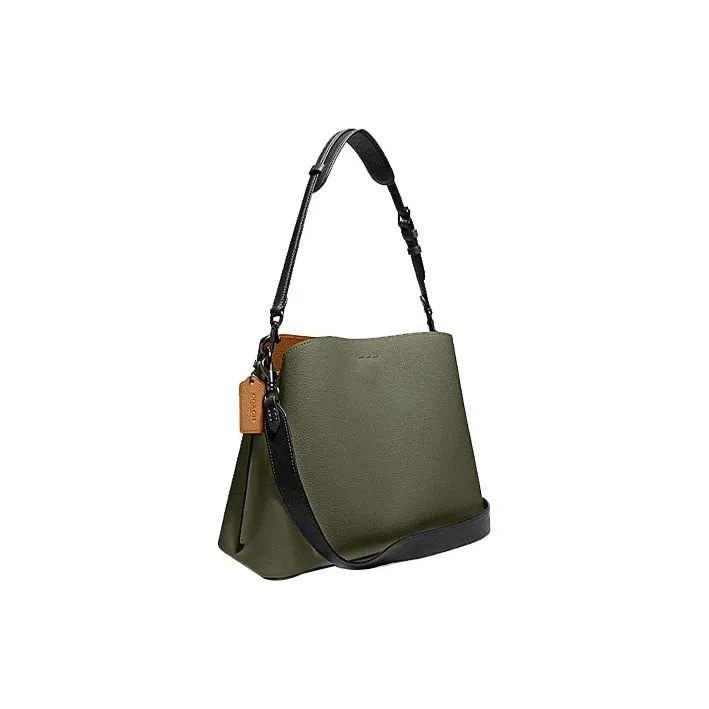 COACH Willow Pebble Texture Cow Leather Bucket Bag, Shoulder Bag Women's Green-1