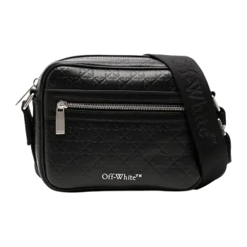 OFF WHITE Leather Messenger Bag Shoulder Bag Crossbody Bag Men's Black