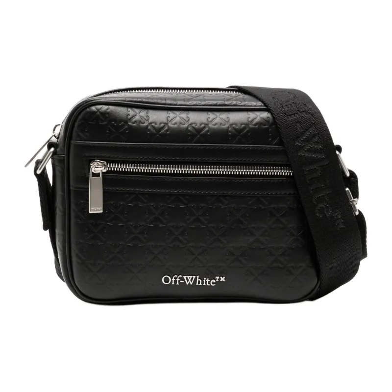 OFF WHITE Leather Messenger Bag, Shoulder Bag, Crossbody Bag Men's Black-0