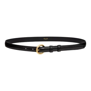 CELINE Gold Pin Buckle Design Calfskin Leather Belts Women's Black Width 1.8CM