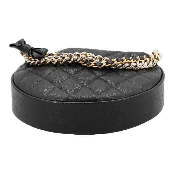 CHANEL Grain Caviar Cow Leather Crescent Bag Clutch Handbag Mini Women's Black-3
