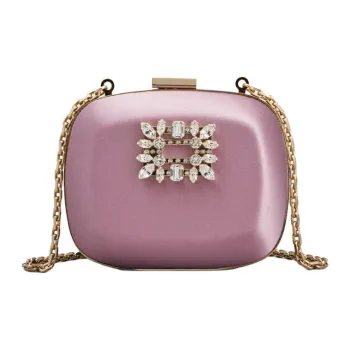 Roger Vivier BOITE DE NUIT Silk Satin Chain Clutch Handbag Mini Women's Burgundy