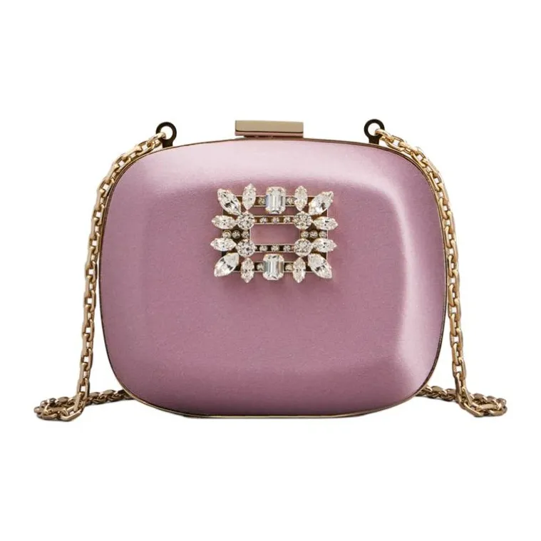 Roger Vivier BOITE DE NUIT Silk Satin Chain Clutch Handbag Mini Women's Burgundy-0