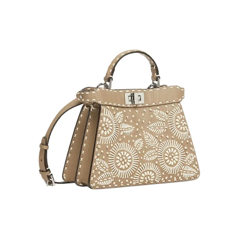FENDI Embroidered Calfskin Shoulder Bag Crossbody Bag Handbag Small Size Women's Dove Gray-1
